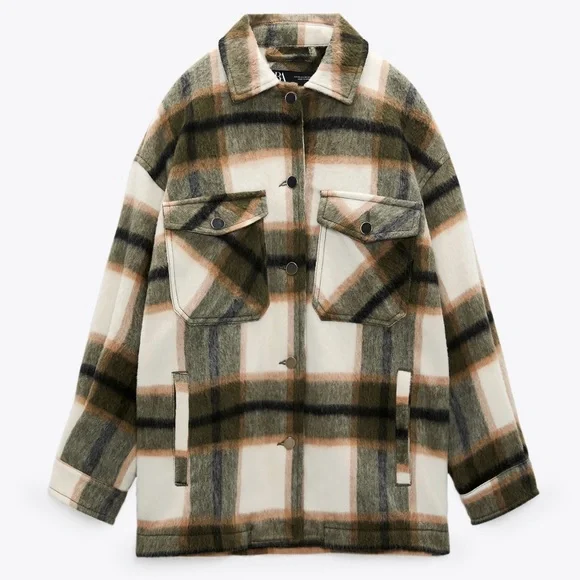 Zara Plaid Wool Overshirt Over Sized Button Down Shacket Jacket XXL - Picture 4 of 7